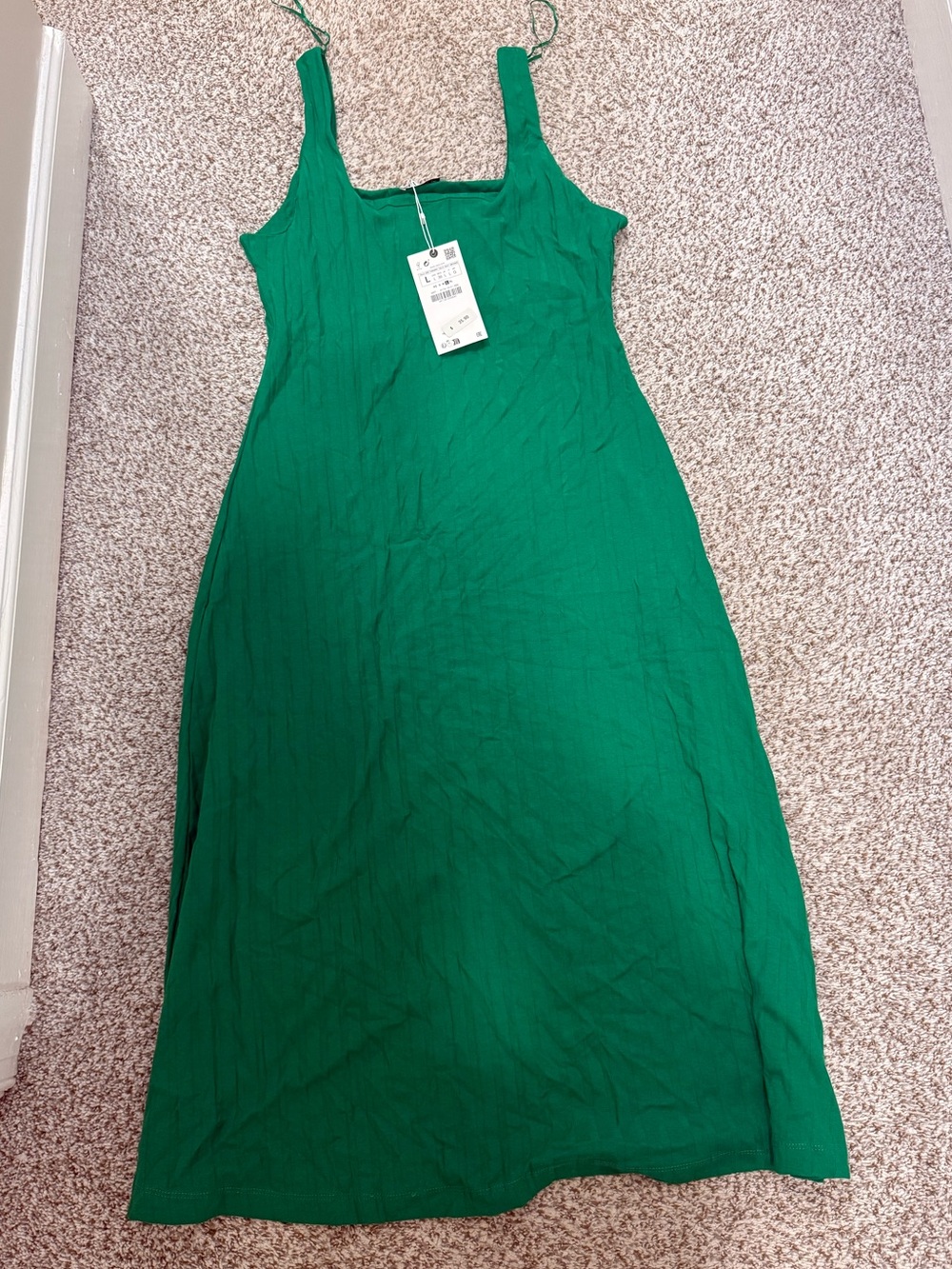 NWT Zara Kelly green ribbed sleeveless midi dress sz L large